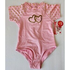 Toddler Girls Swimsuit Size 4T One-Piece Bathing Suit Pink Polka Dots Zipper NEW